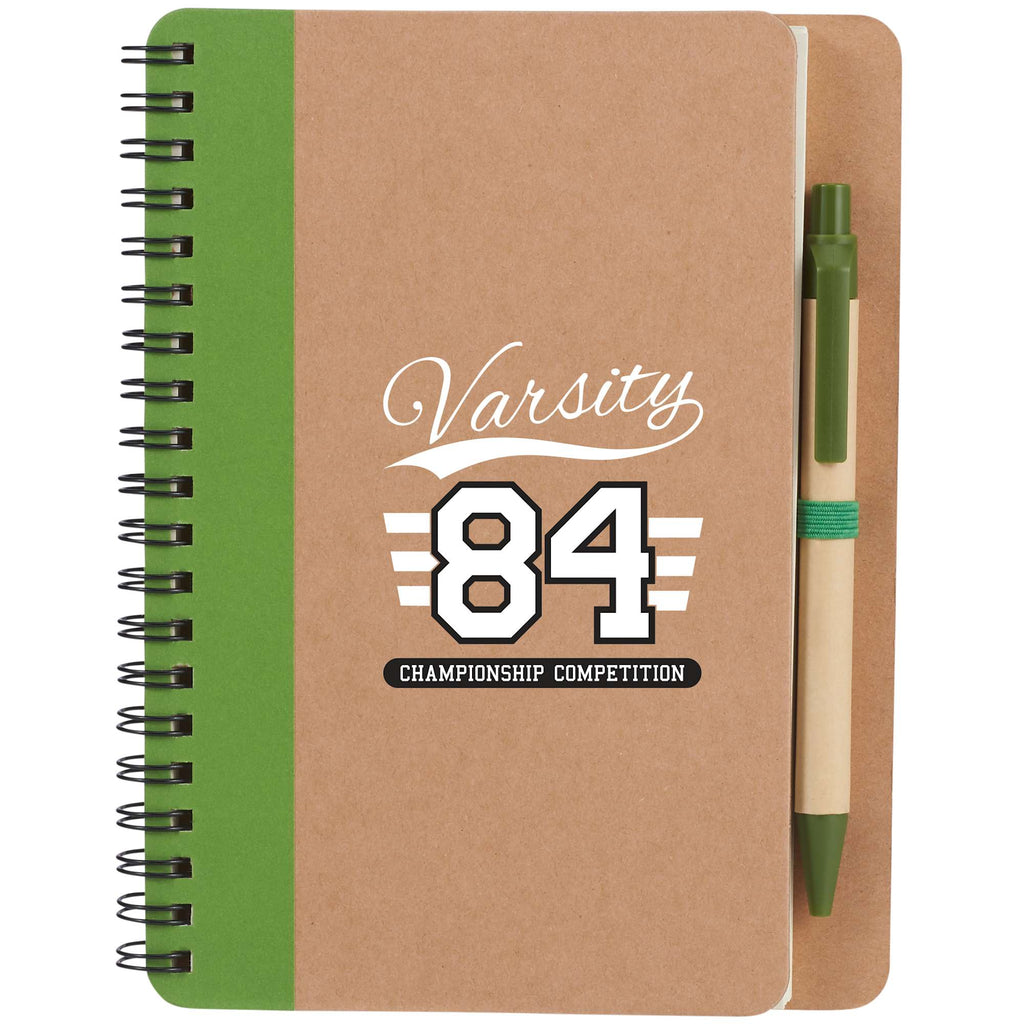 Spiral Notebook with Matching Pen, 5 x 7 Inches - Green - Front