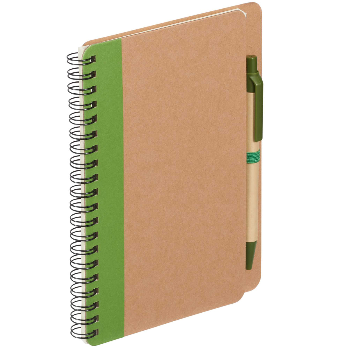 Spiral Notebook with Matching Pen, 5 x 7 Inches - Green - Right Angle