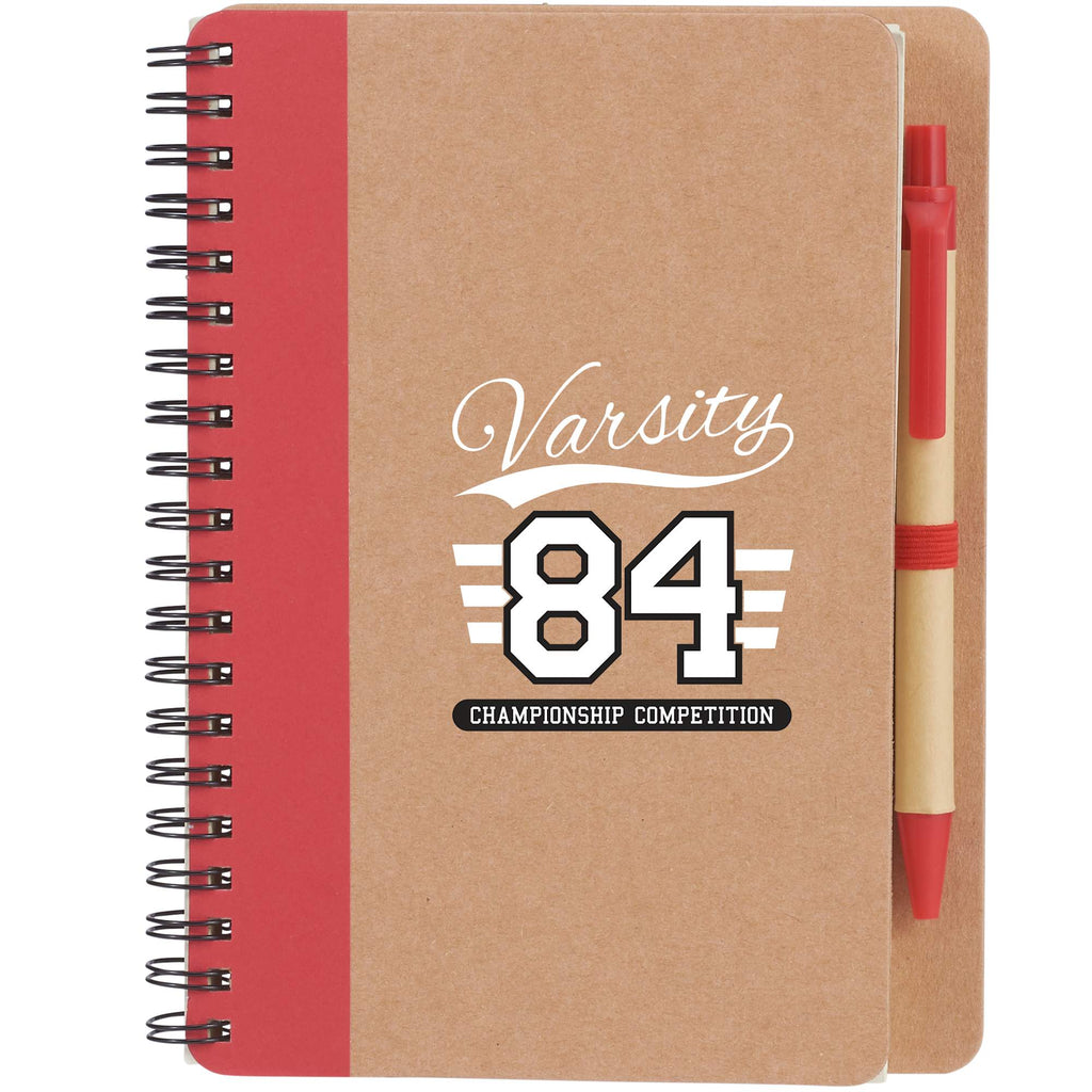 Spiral Notebook with Matching Pen, 5 x 7 Inches - RED - Front