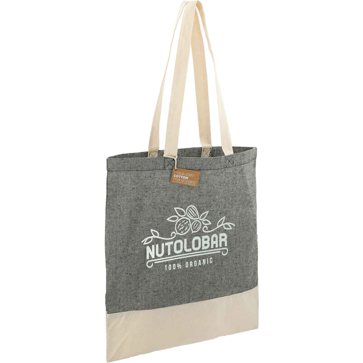 Split Color Block Recycled Convention Tote, 5 oz Transfer - Black - Right Angle