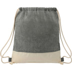 Split Color Block Recycled Cotton Drawstring Bag Transfer - Natural/Black - Front