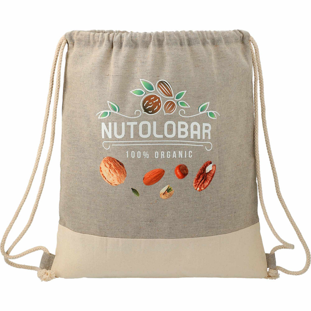 Split Color Block Recycled Cotton Drawstring Bag Transfer - Natural/Gray - Front