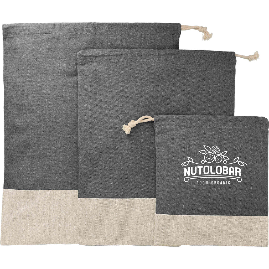 Split Recycled Cotton Pouches, Set of 3 - Black - Front 2