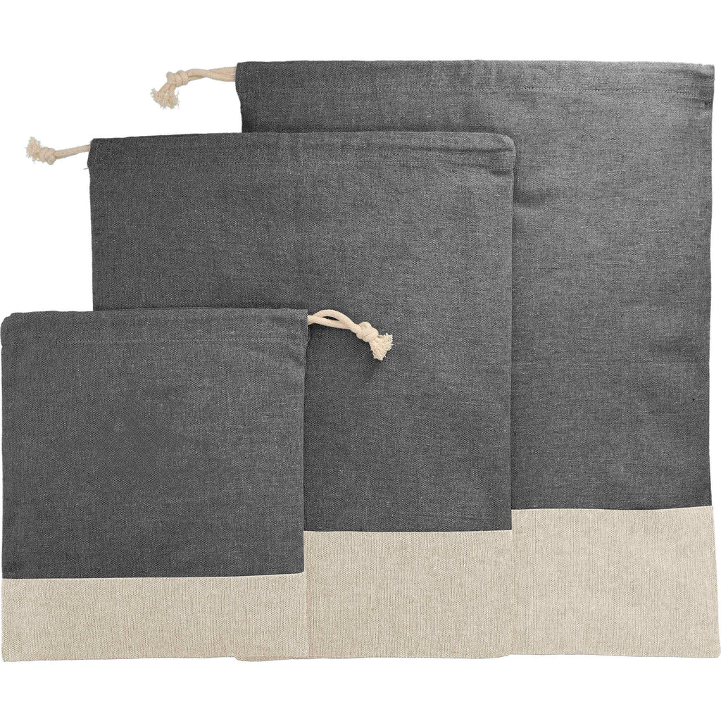 Split Recycled Cotton Pouches, Set of 3 Embroidery - Black - Back