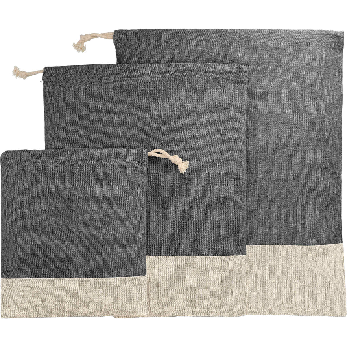 Split Recycled Cotton Pouches, Set of 3 Embroidery - Black - Back