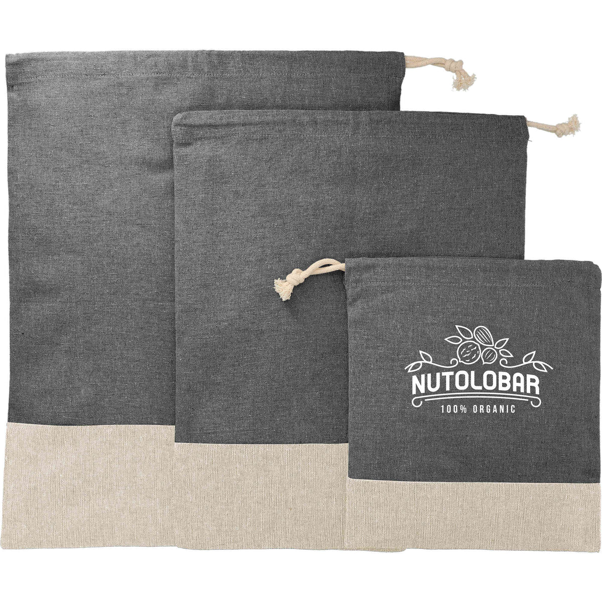 Split Recycled Cotton Pouches, Set of 3 Transfer - Black - Front 2