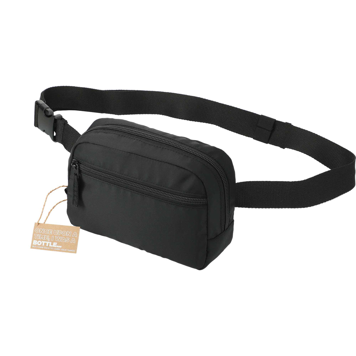 Sport Fanny Pack with Three Zip Compartments, Recycled - Black - Left Angle 2