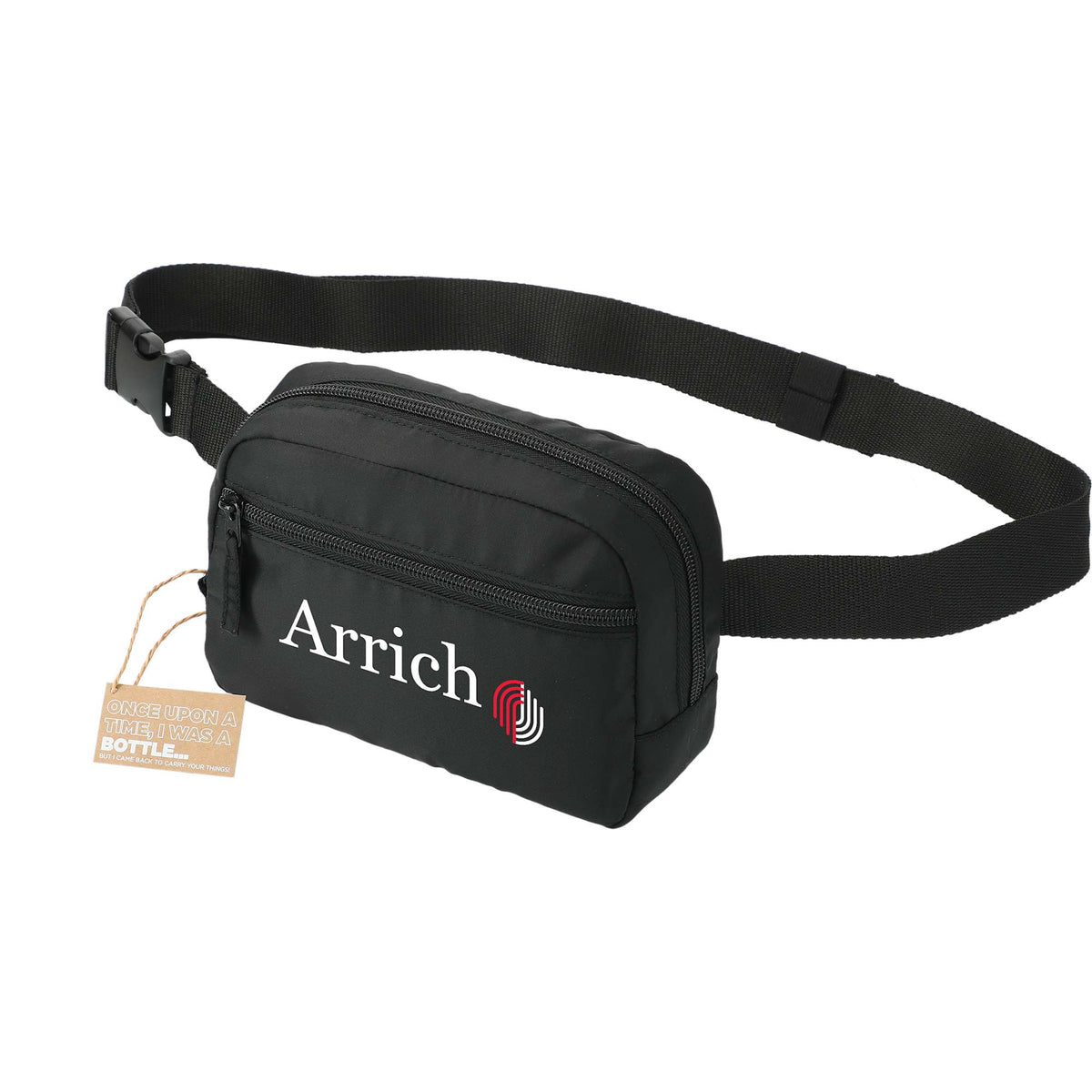 Sport Fanny Pack with Three Zip Compartments, Recycled - Black - Left Angle