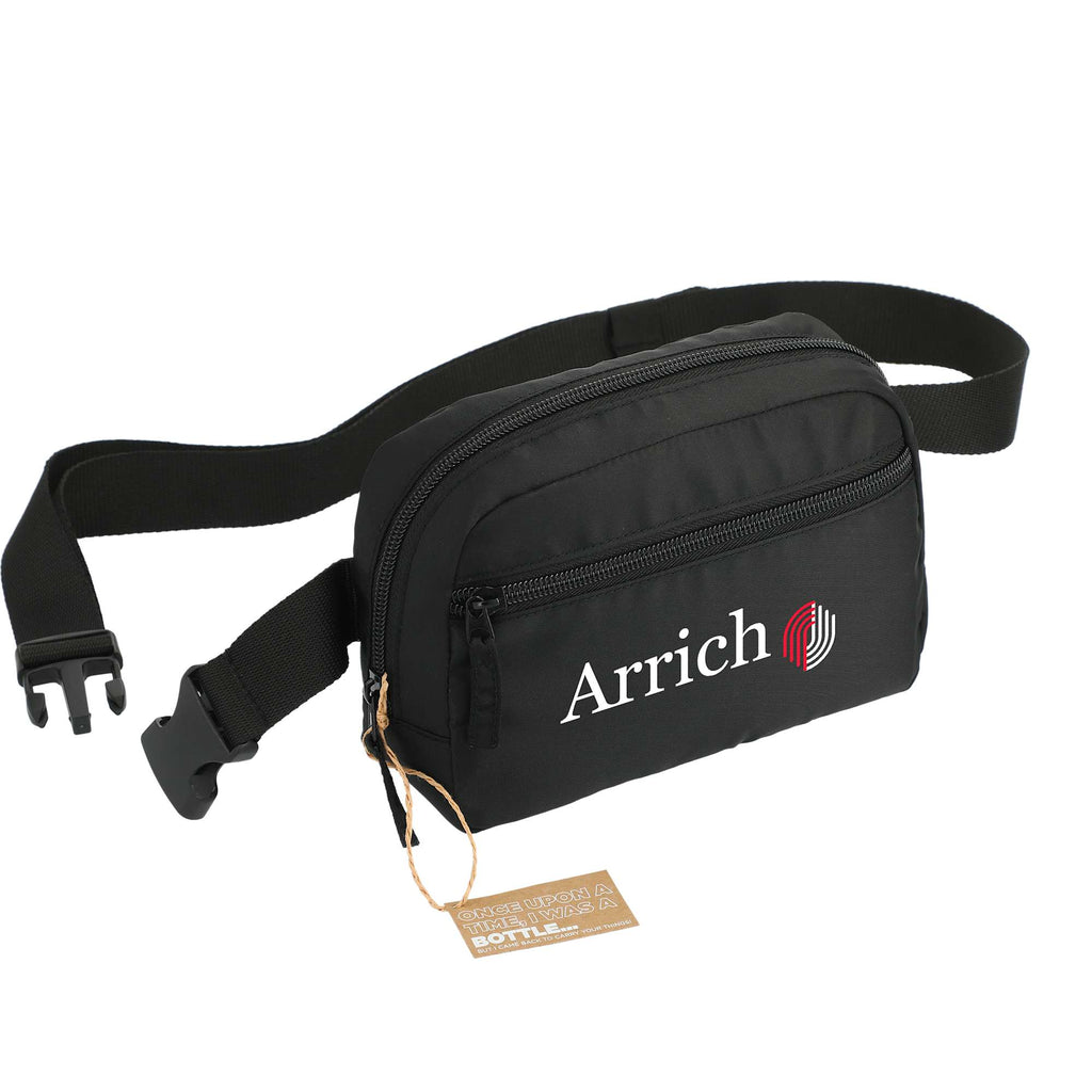 Sport Fanny Pack with Three Zip Compartments, Recycled - Black - Right Angle