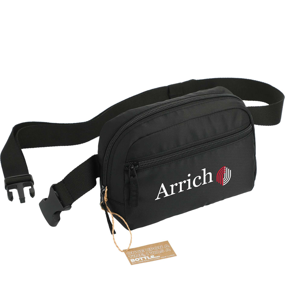 Sport Fanny Pack with Three Zip Compartments, Recycled - Black - Right Angle