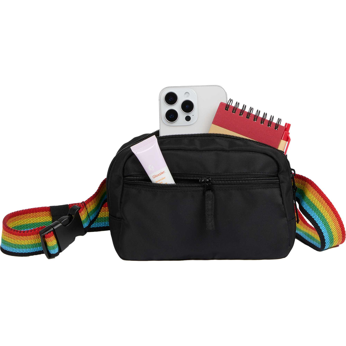 Sport Fanny Pack with Three Zip Compartments, Recycled - Rainbow - Propped