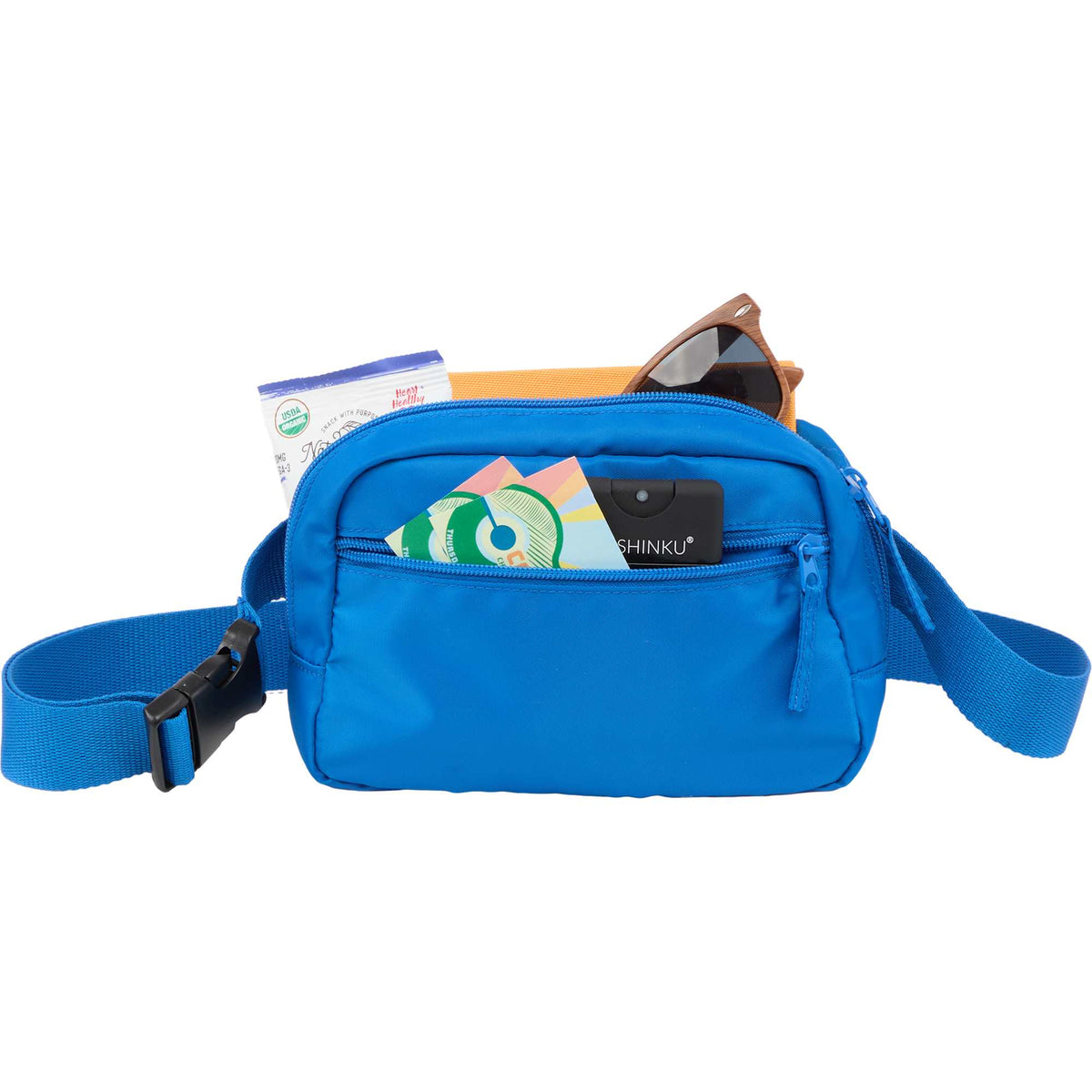Sport Fanny Pack with Three Zip Compartments, Recycled - Royal - Propped