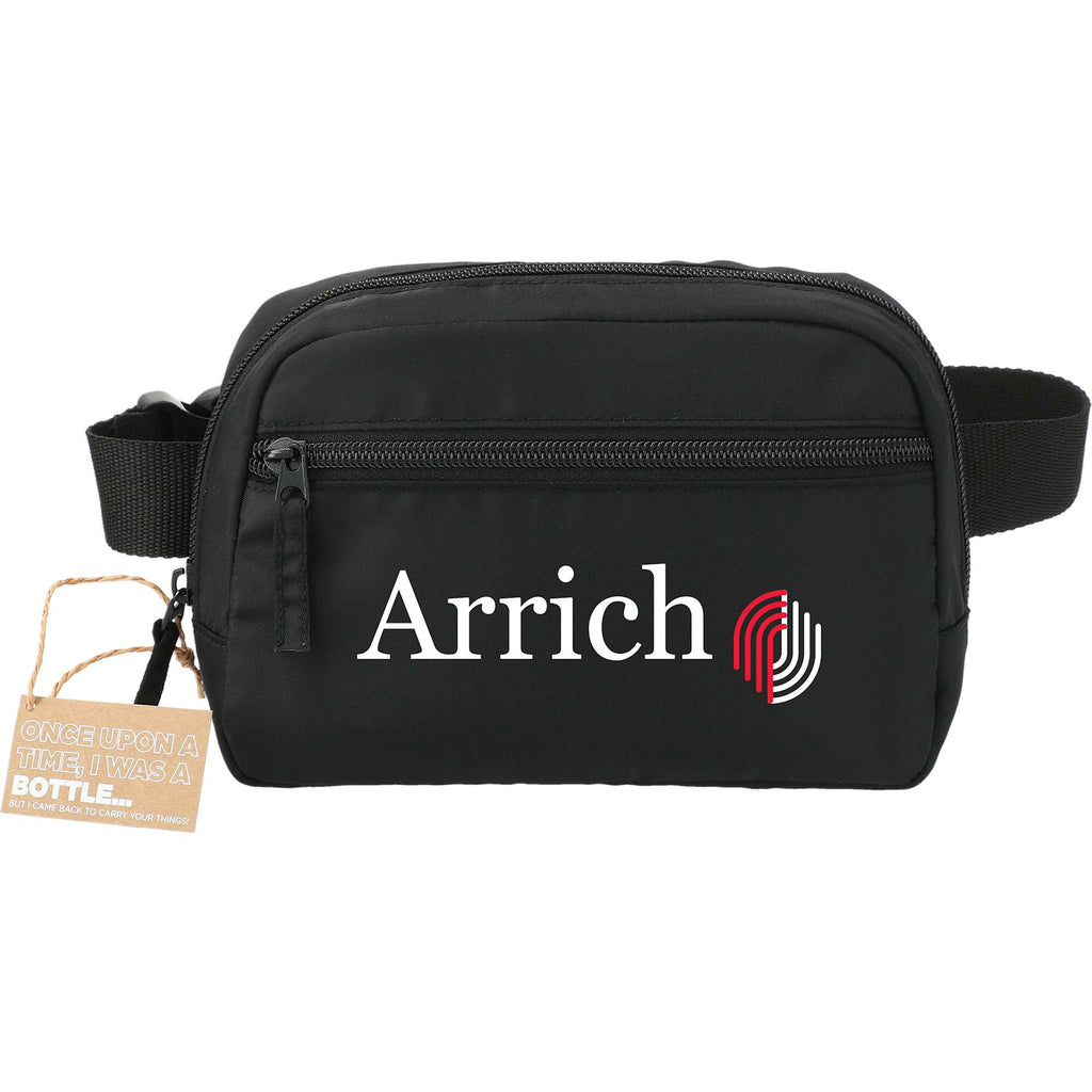 Sport Fanny Pack with Three Zip Compartments, Recycled Transfer - Black - Front