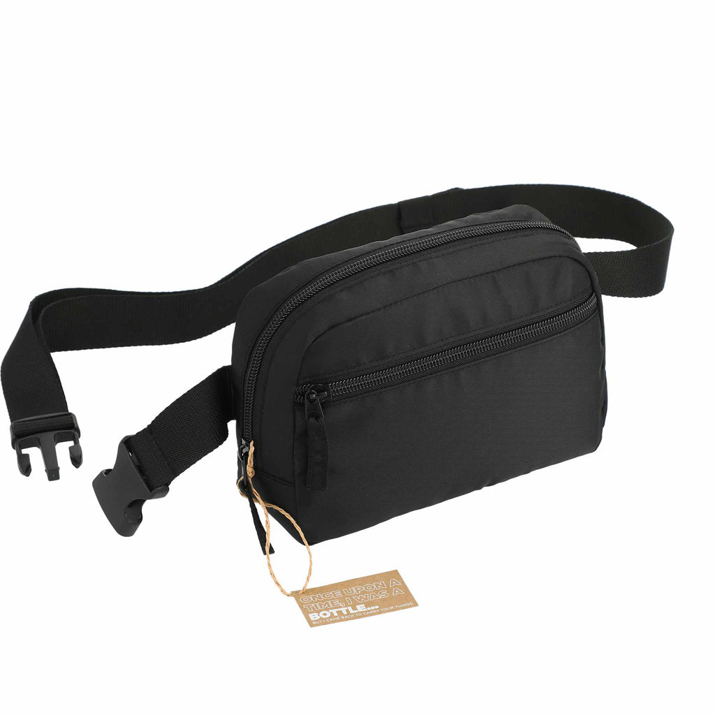 Sport Fanny Pack with Three Zip Compartments, Recycled Transfer - Black - Right Angle 3