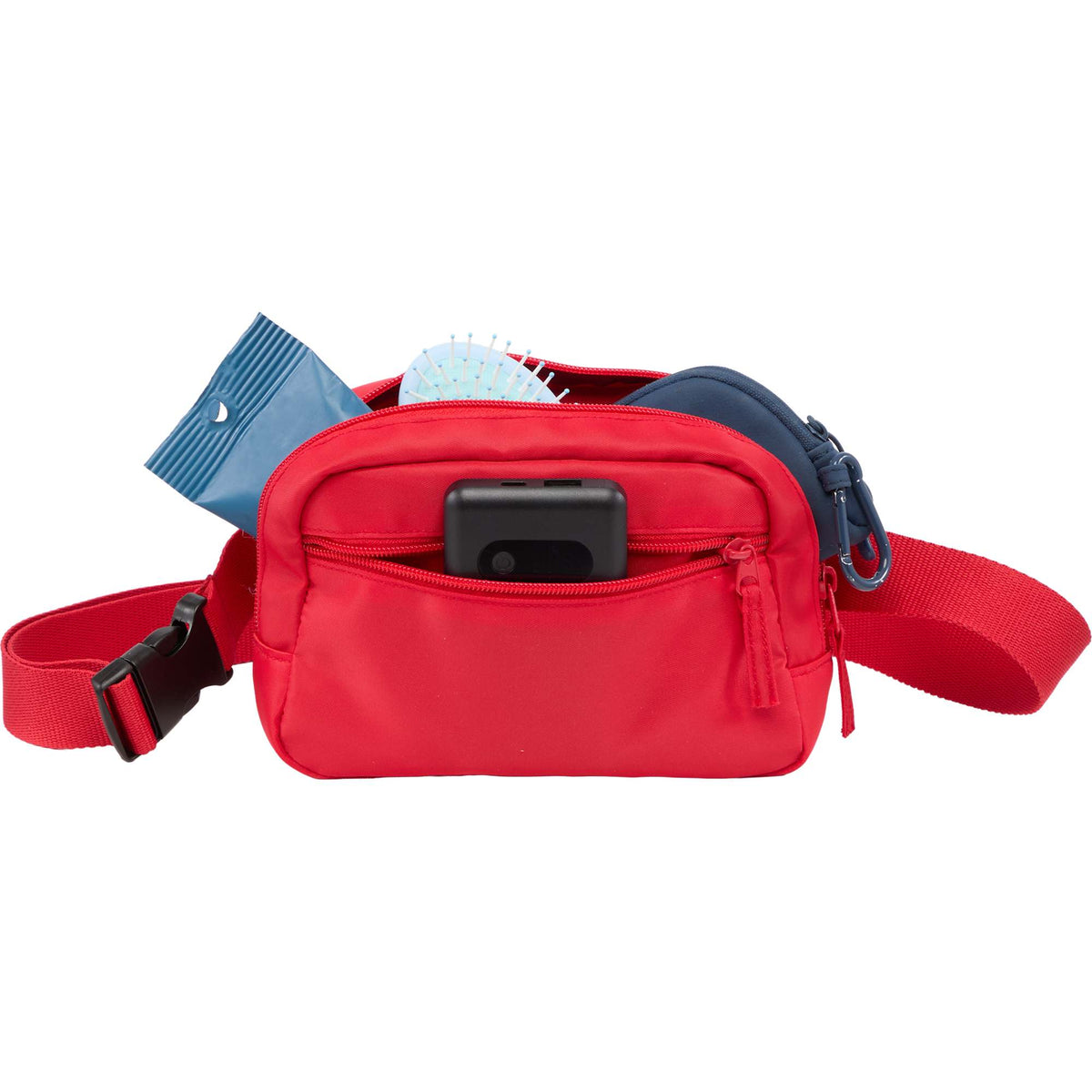 Sport Fanny Pack with Three Zip Compartments, Recycled Transfer - RED - Propped