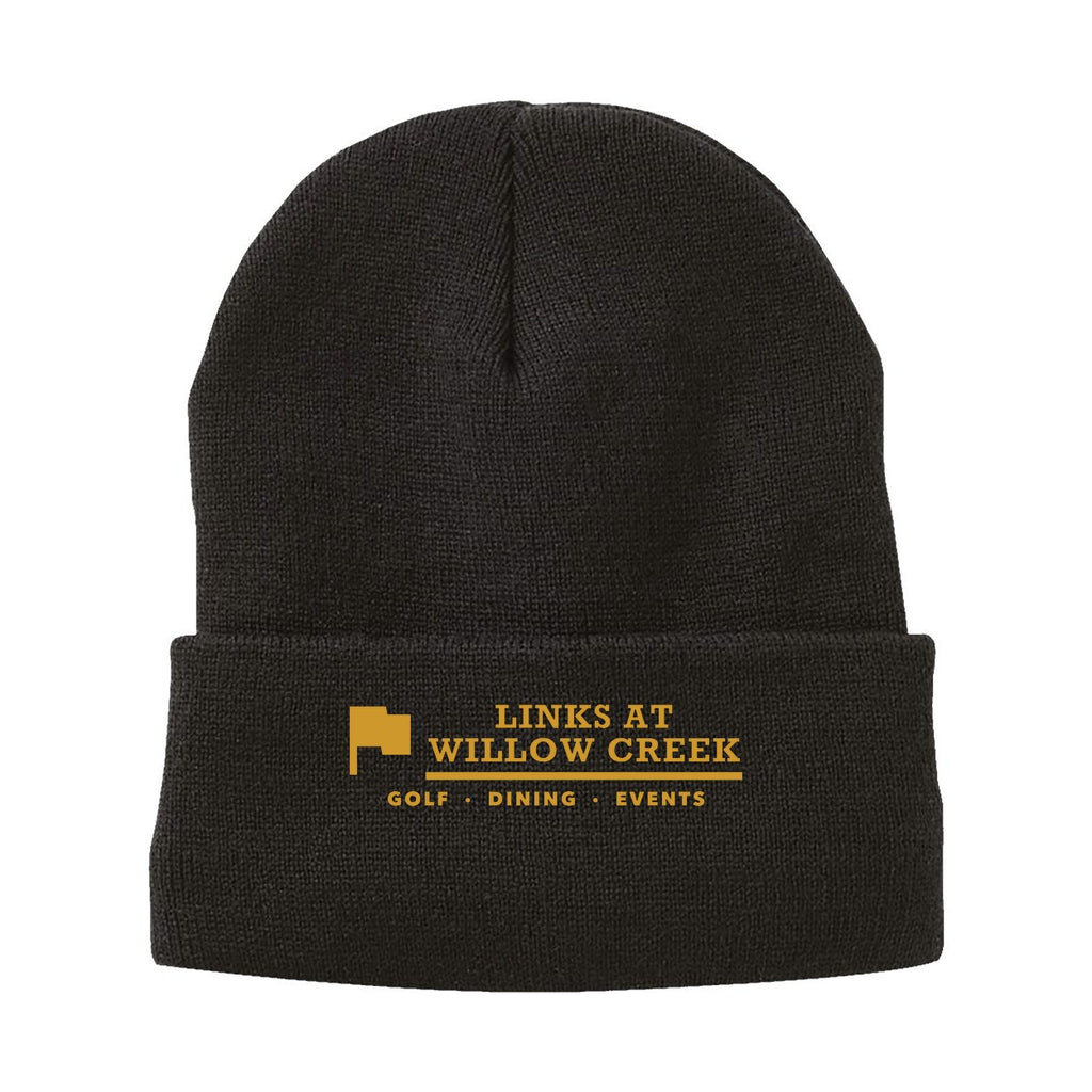 Sportsman 12" Jersey Lined Cuffed Beanie Embroidery - Black - Front