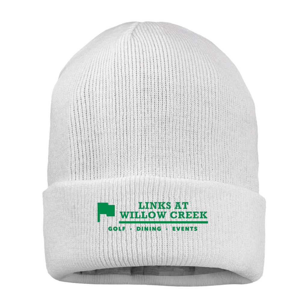 Sportsman 12" Jersey Lined Cuffed Beanie Embroidery - White - Front