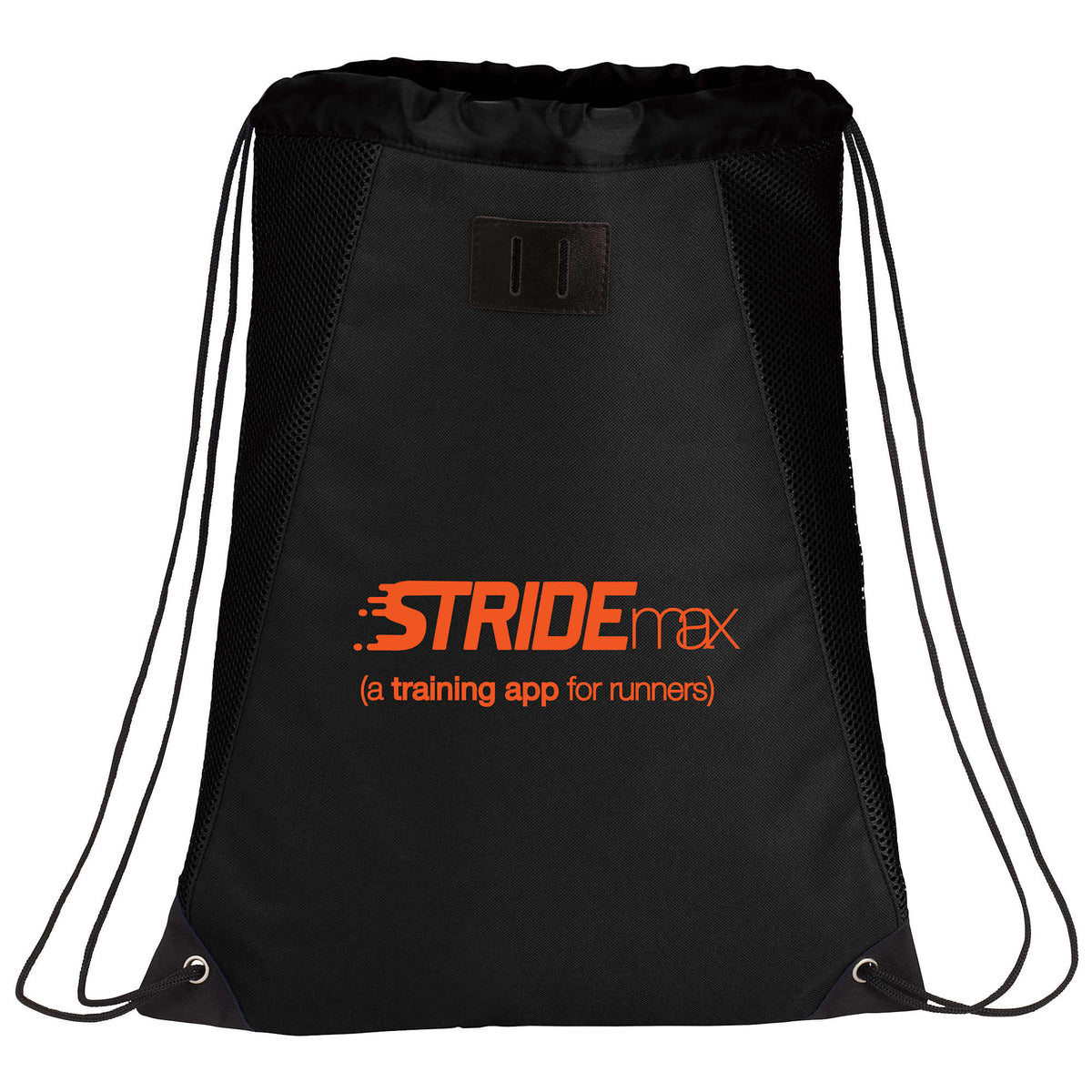 Sporty Air Mesh Drawstring Bag with Lash Tab Full Color - Black - Front