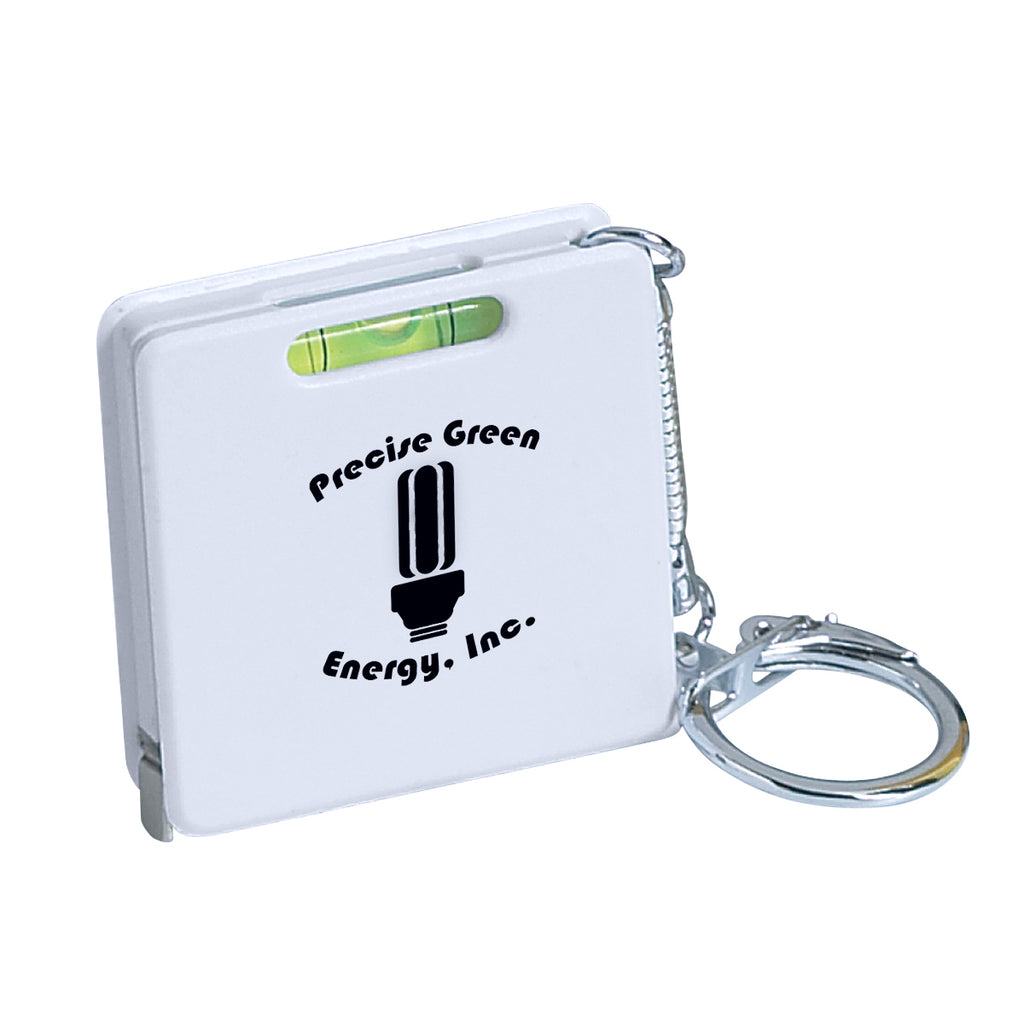 Square Level and Tape Measure Key Tag - White - Silk Screen