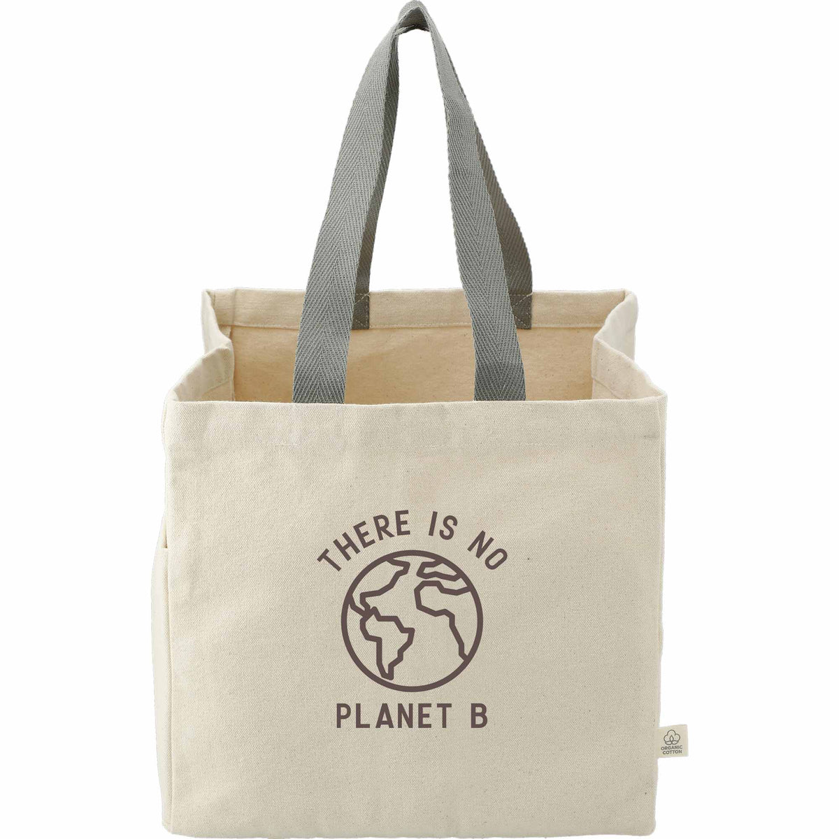 Square Organic Cotton Shopper Tote, 14 oz Embroidery - Natural - Front
