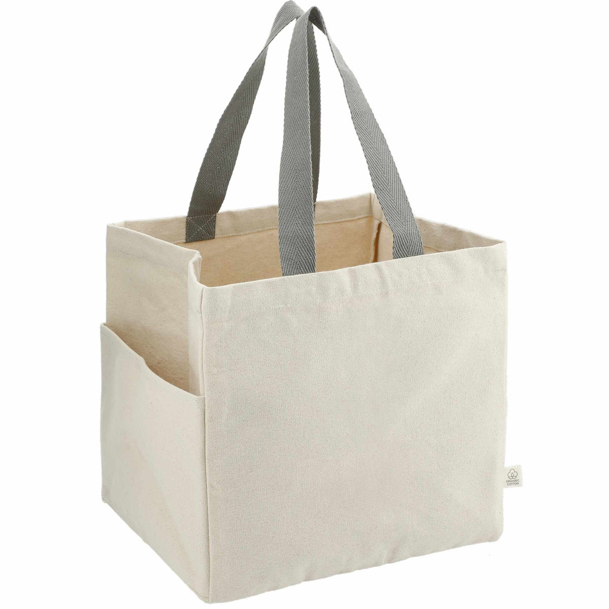 Square Organic Cotton Shopper Tote, 14 oz Embroidery - Natural - Right Angle 3