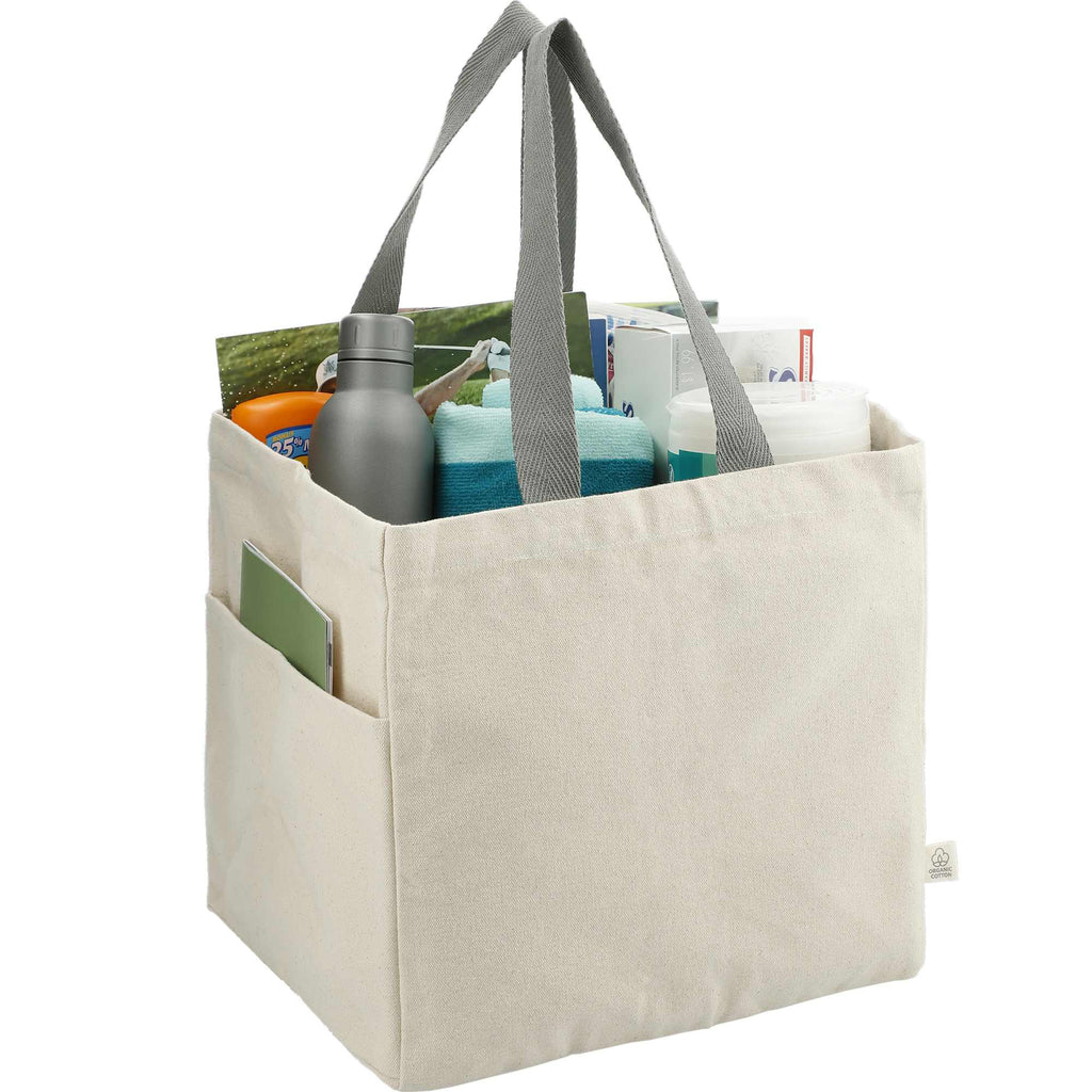 Square Organic Cotton Shopper Tote, 14 oz Embroidery - Natural - Right Angle 4