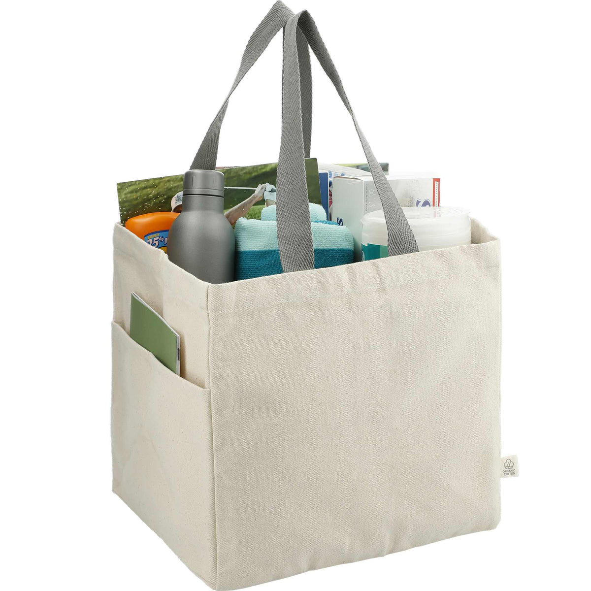 Square Organic Cotton Shopper Tote, 14 oz Embroidery - Natural - Right Angle 4