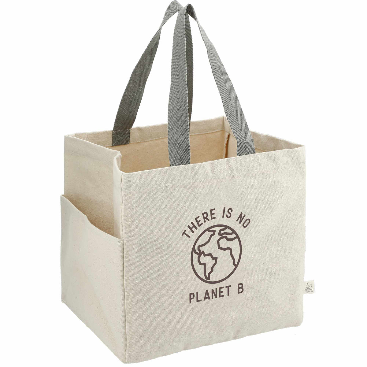 Square Organic Cotton Shopper Tote, 14 oz - Natural - Right Angle