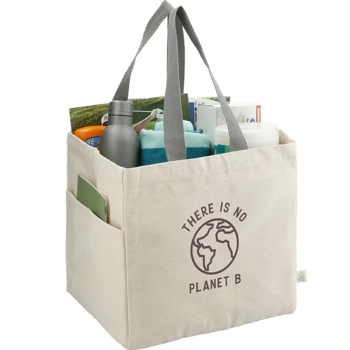 Square Organic Cotton Shopper Tote, 14 oz Transfer - Natural - Right Angle 2