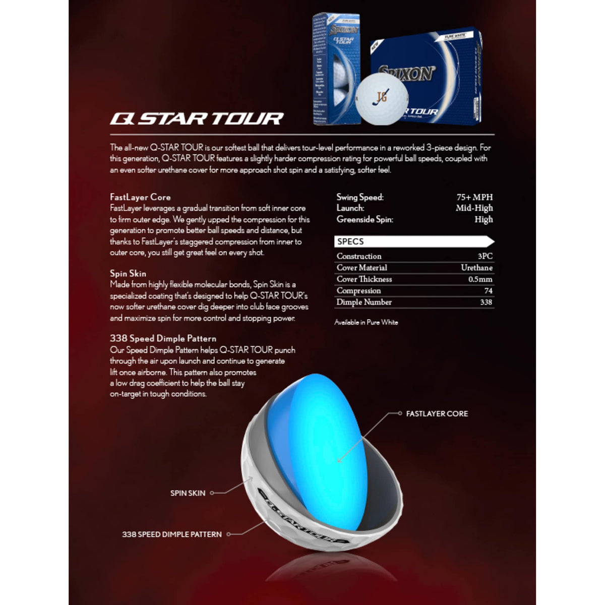 Srixon Q-Star Tour Low Compression Golf Balls, 3 Pack Full Color - White - Spec