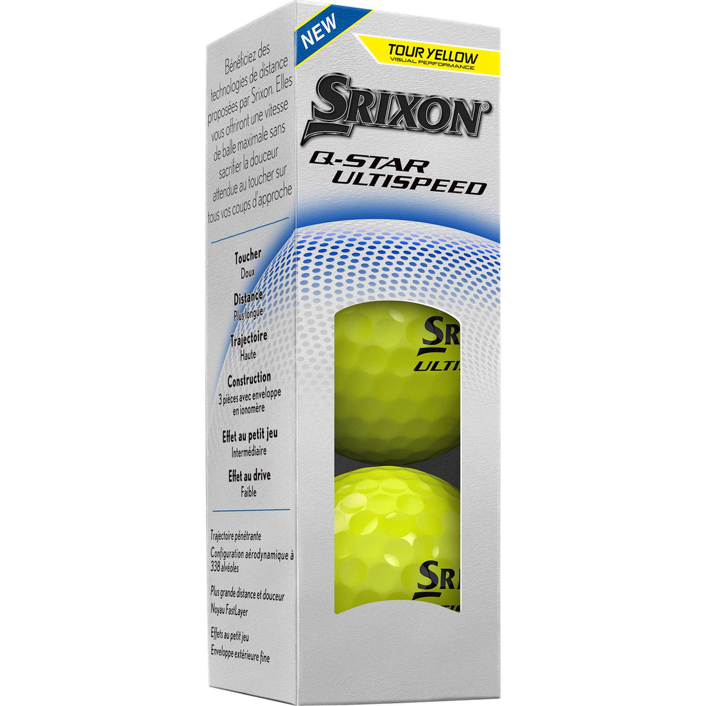 Srixon Q-Star Ultispeed Distance Golf Balls, 3 Pack Full Color - Yellow - Right Angle Packaging 2