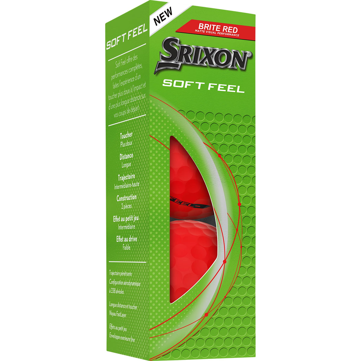 Srixon Soft Feel Brite Golf Balls in High Visibility Colors, 3 Pack Full Color - Red - Right Angle Packaging 2