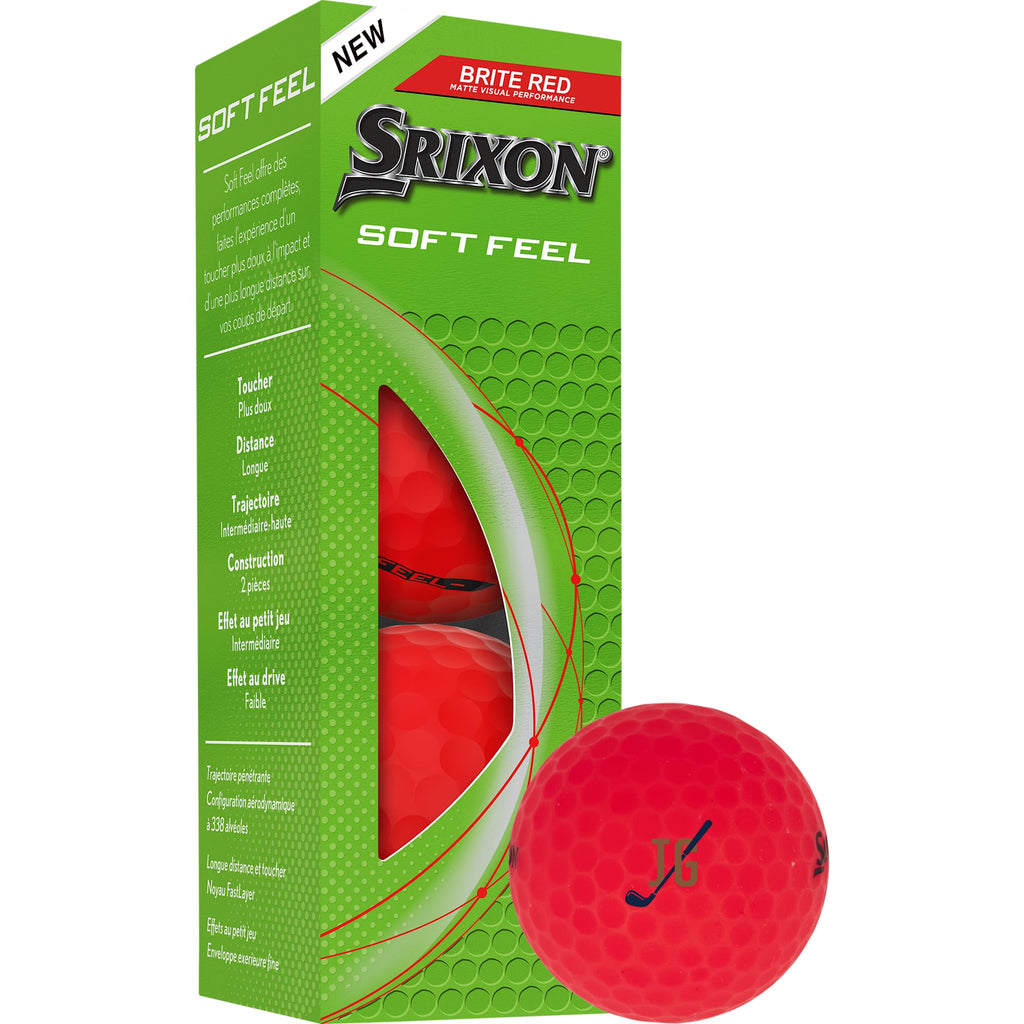 Srixon Soft Feel Brite Golf Balls in High Visibility Colors, 3 Pack Full Color - Red - Right Angle Packaging