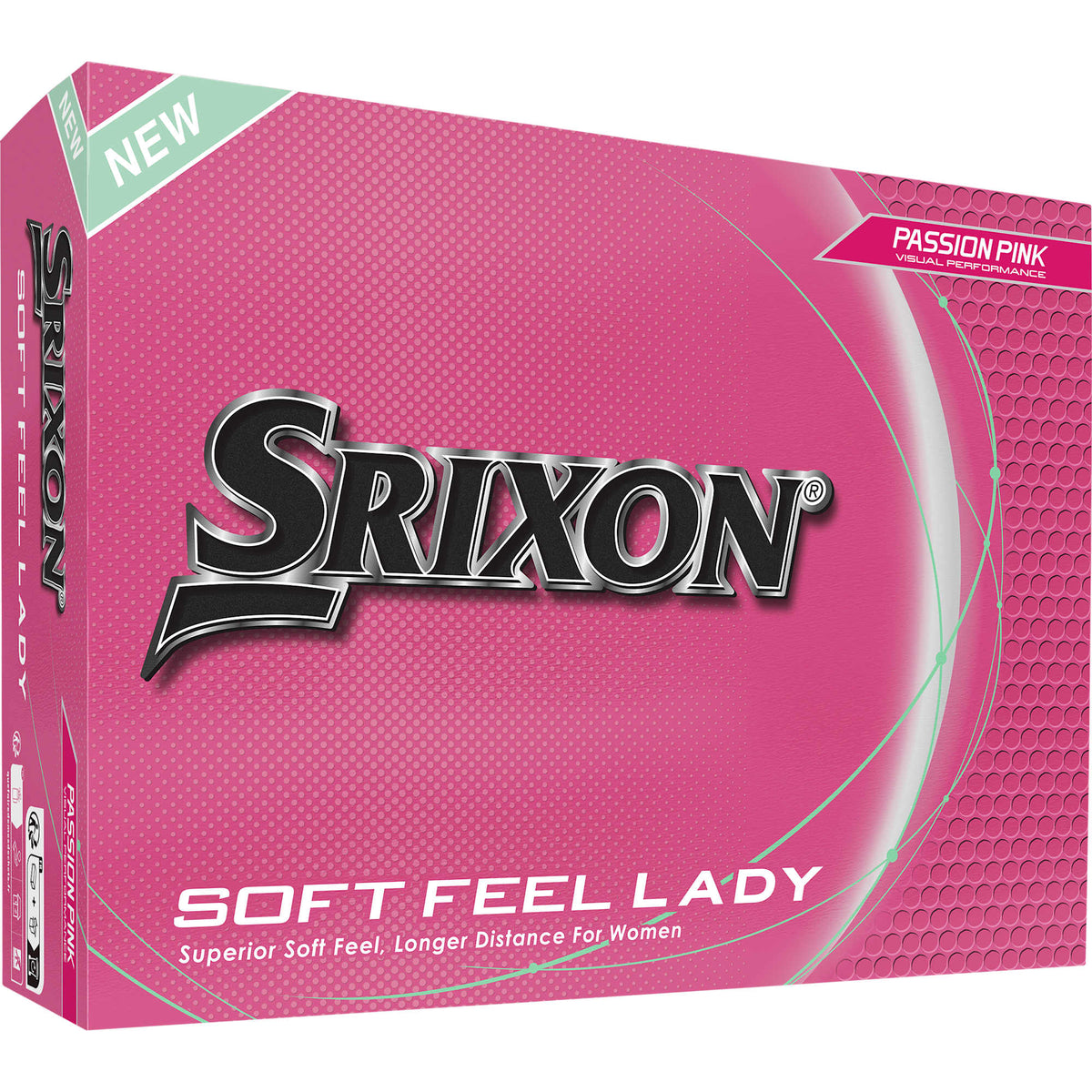 Srixon Soft Feel Low Compression Golf Balls, 12 Pack Full Color - Pink - Right Angle Packaging 2