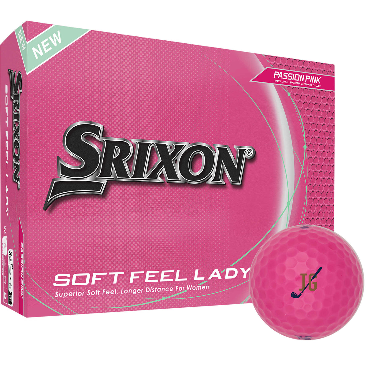 Srixon Soft Feel Low Compression Golf Balls, 12 Pack Full Color - Pink - Right Angle Packaging