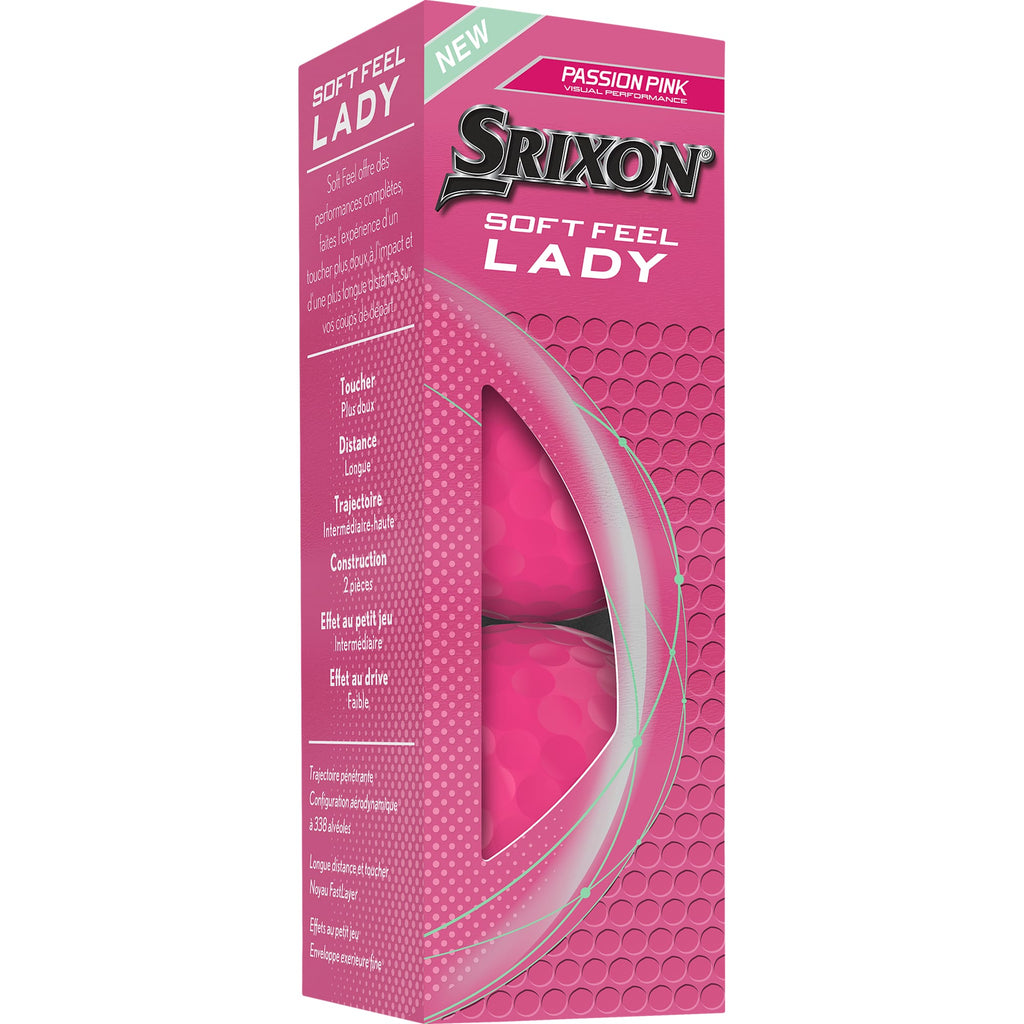 Srixon Soft Feel Low Compression Golf Balls, 3 Pack Full Color - Pink - Right Angle Packaging 2