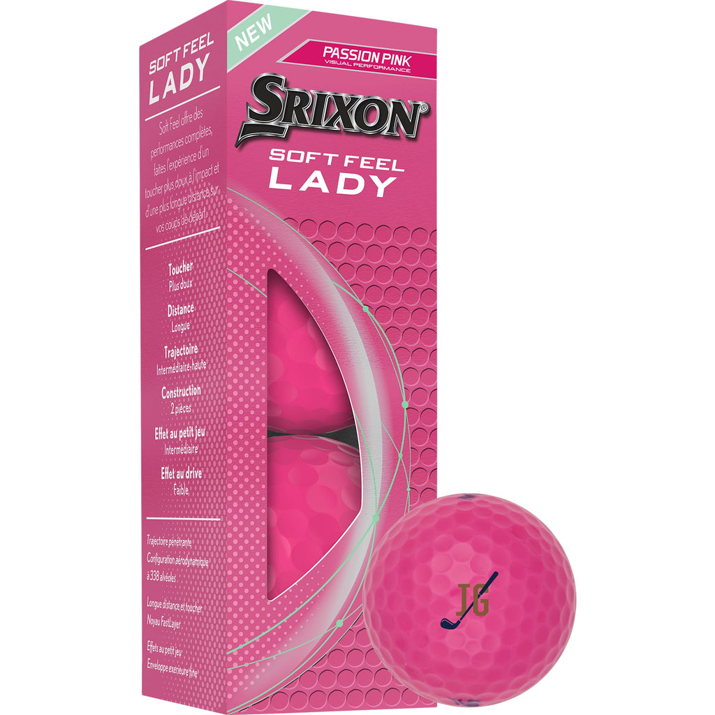 Srixon Soft Feel Low Compression Golf Balls, 3 Pack Full Color - Pink - Right Angle Packaging