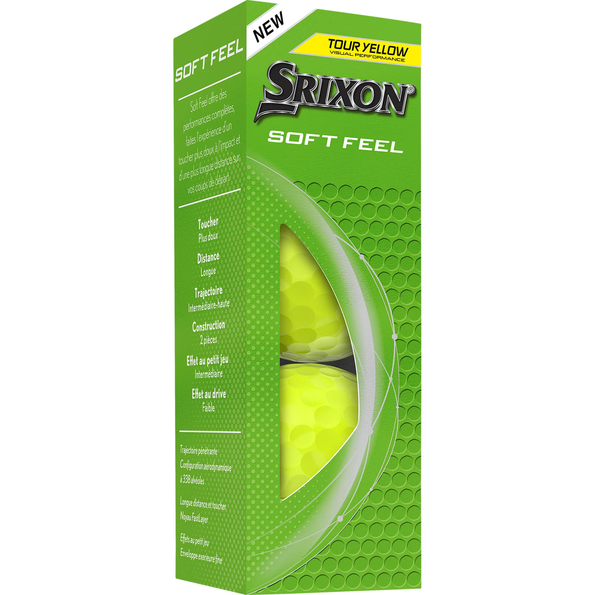 Srixon Soft Feel Low Compression Golf Balls, 3 Pack Full Color - Yellow - Right Angle Packaging 2