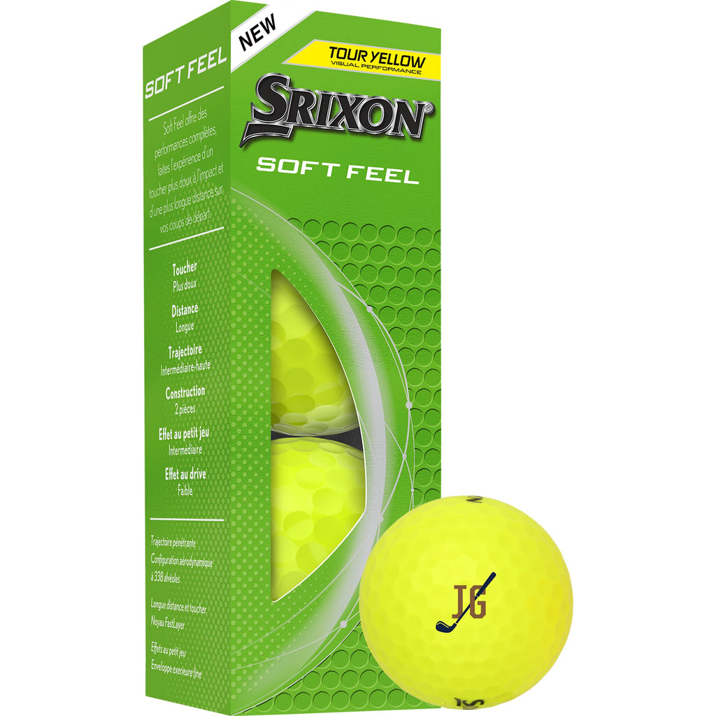 Srixon Soft Feel Low Compression Golf Balls, 3 Pack Full Color - Yellow - Right Angle Packaging