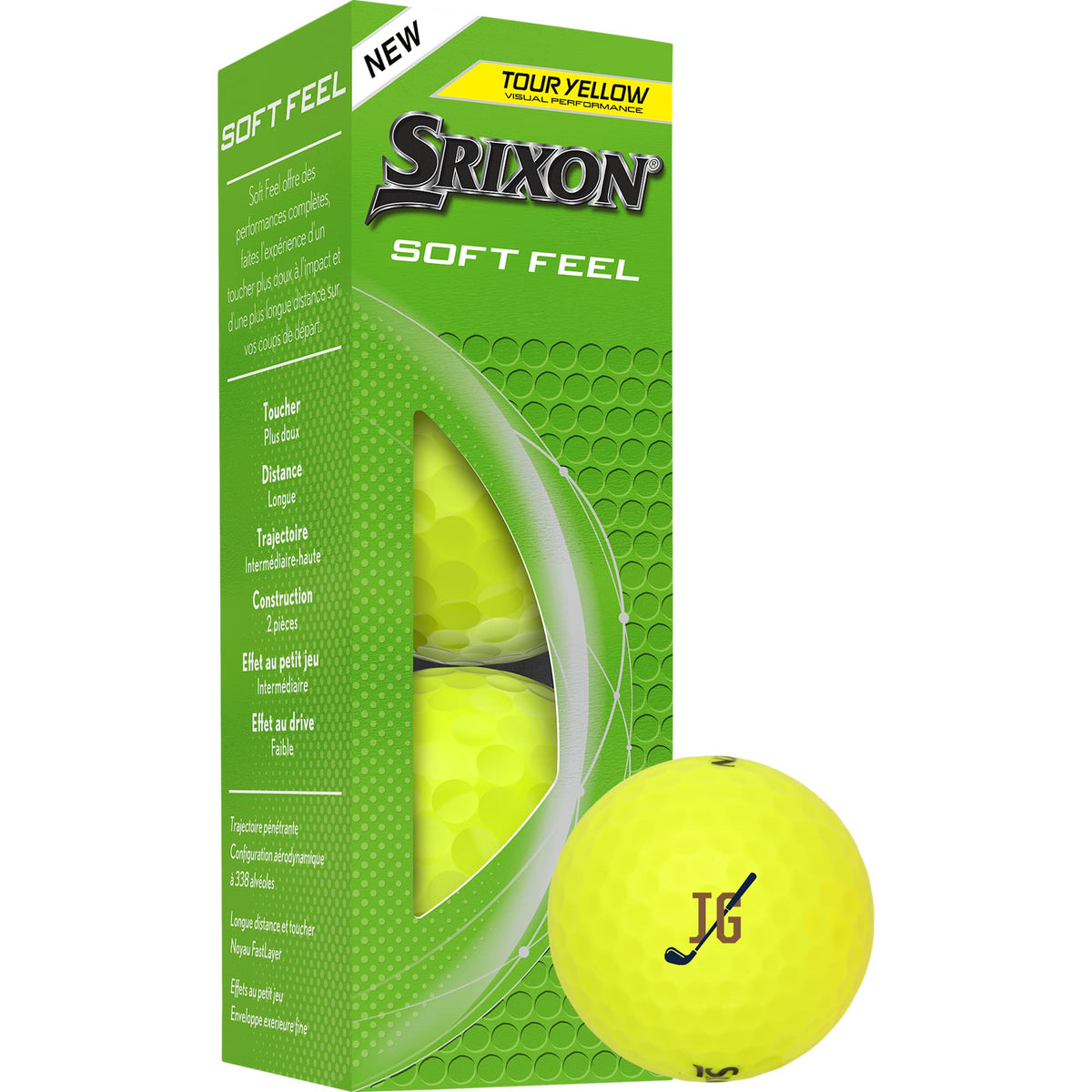 Srixon Soft Feel Low Compression Golf Balls, 3 Pack Full Color - Yellow - Right Angle Packaging