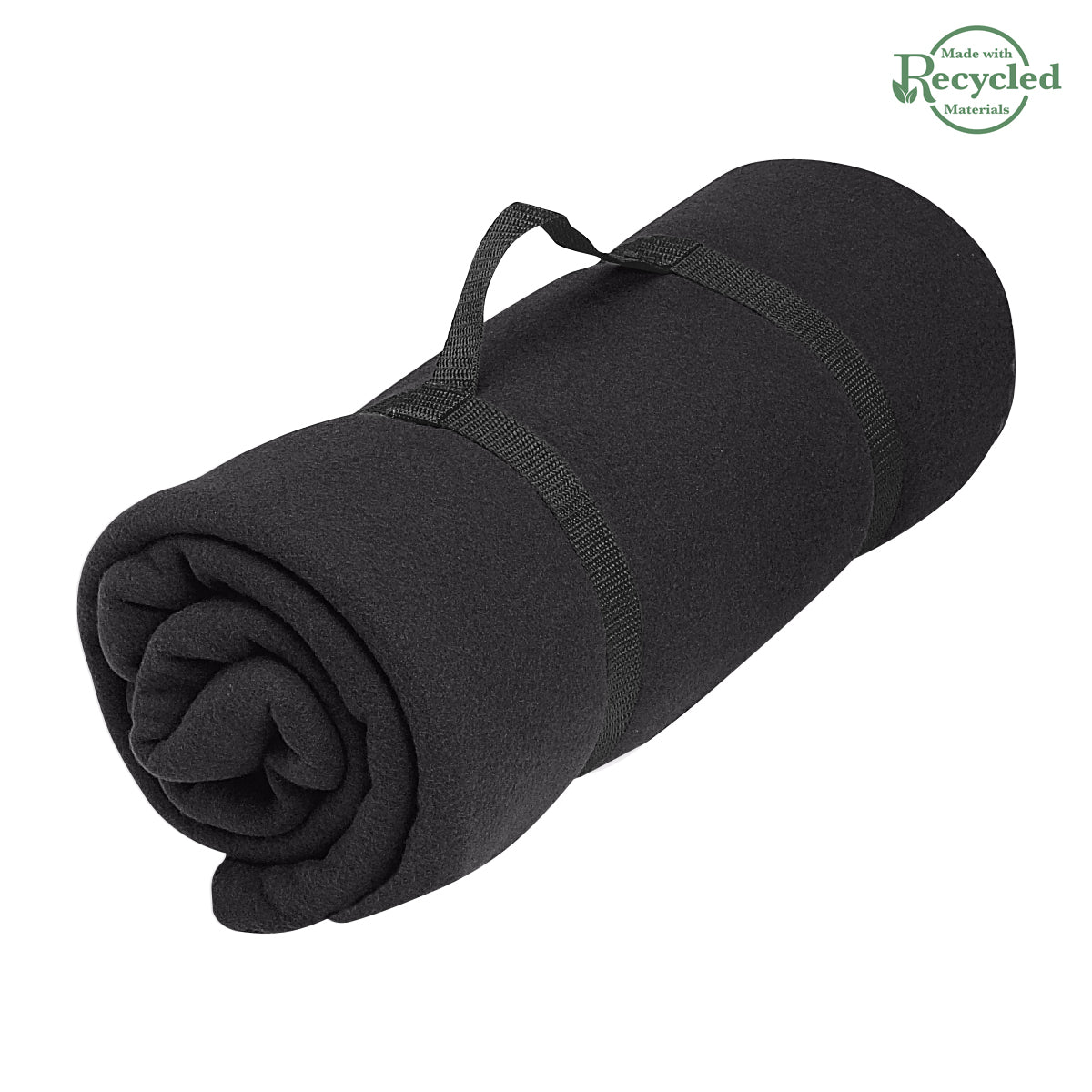 Stadium Blanket in Recycled Fleece - Black - Strap_Blank