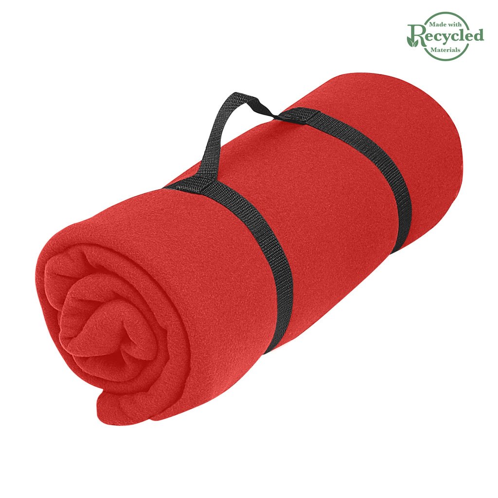 Stadium Blanket in Recycled Fleece - Red - Strap_Blank