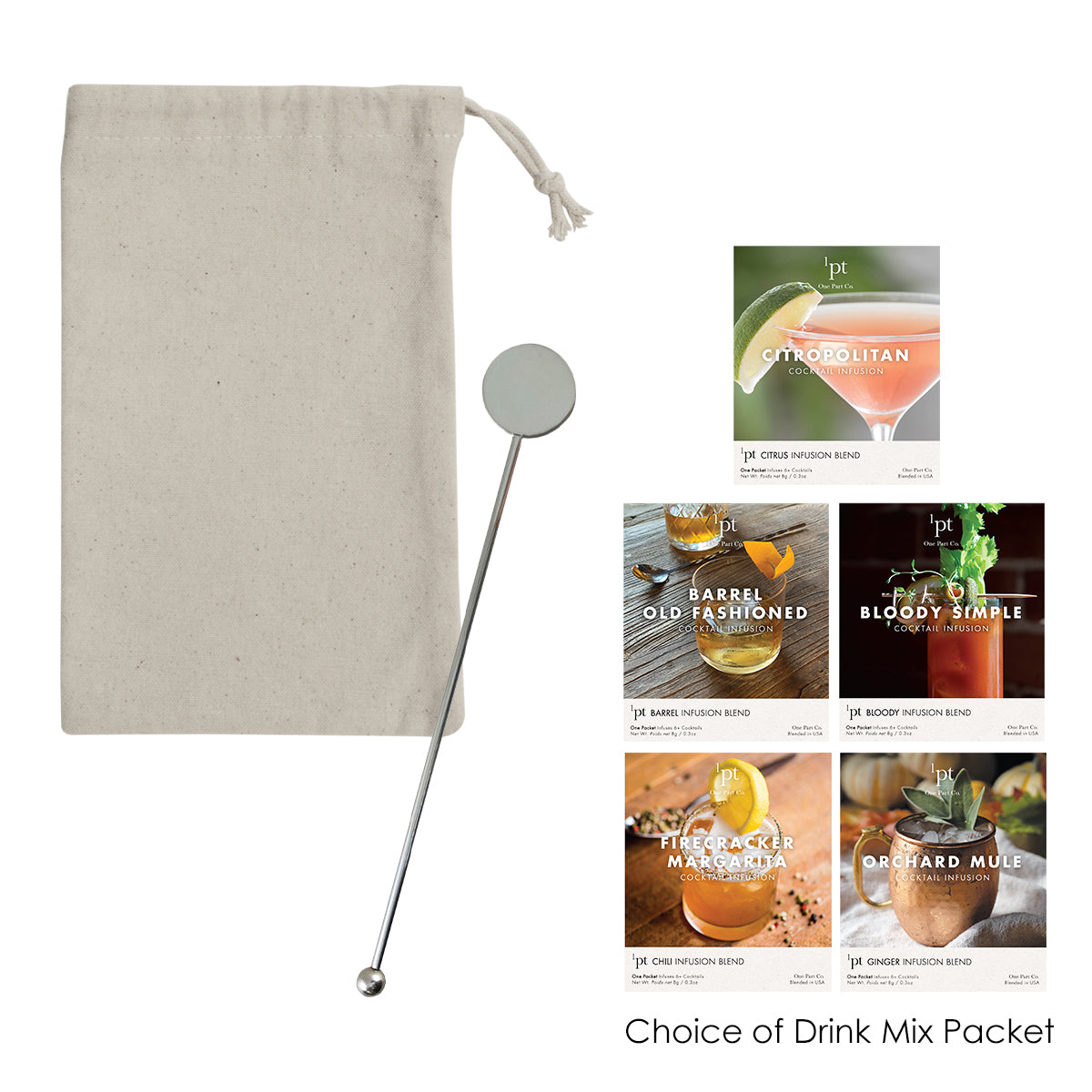Stainless Steel Cocktail Stirrers with Infusion Packet Kit - Silver - Blank