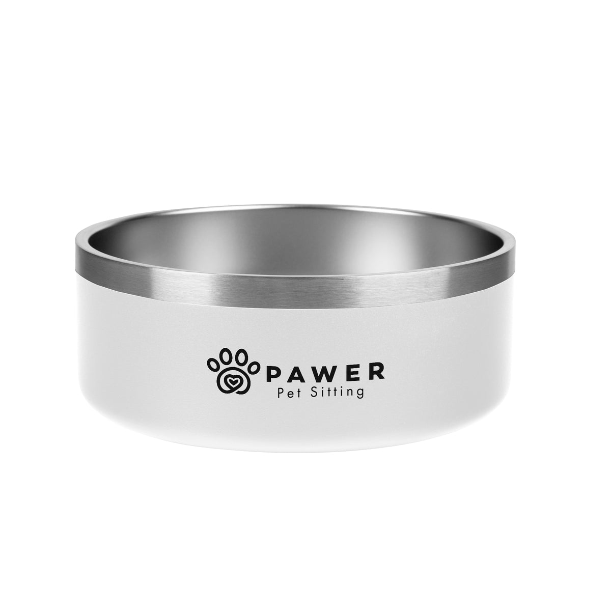Stainless Steel Pet Bowl, 40 oz - White - Silk Screen