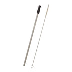 Stainless Steel Straw and Cleaning Brush - Black Tip - Laser