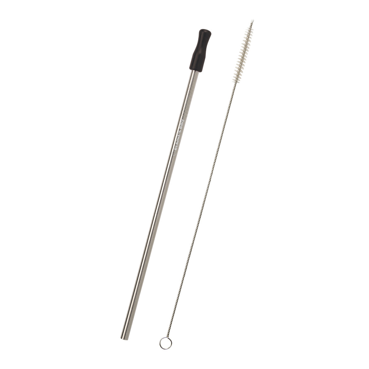 Stainless Steel Straw and Cleaning Brush - Black Tip - Laser