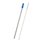 Stainless Steel Straw and Cleaning Brush - Blue Tip - Laser