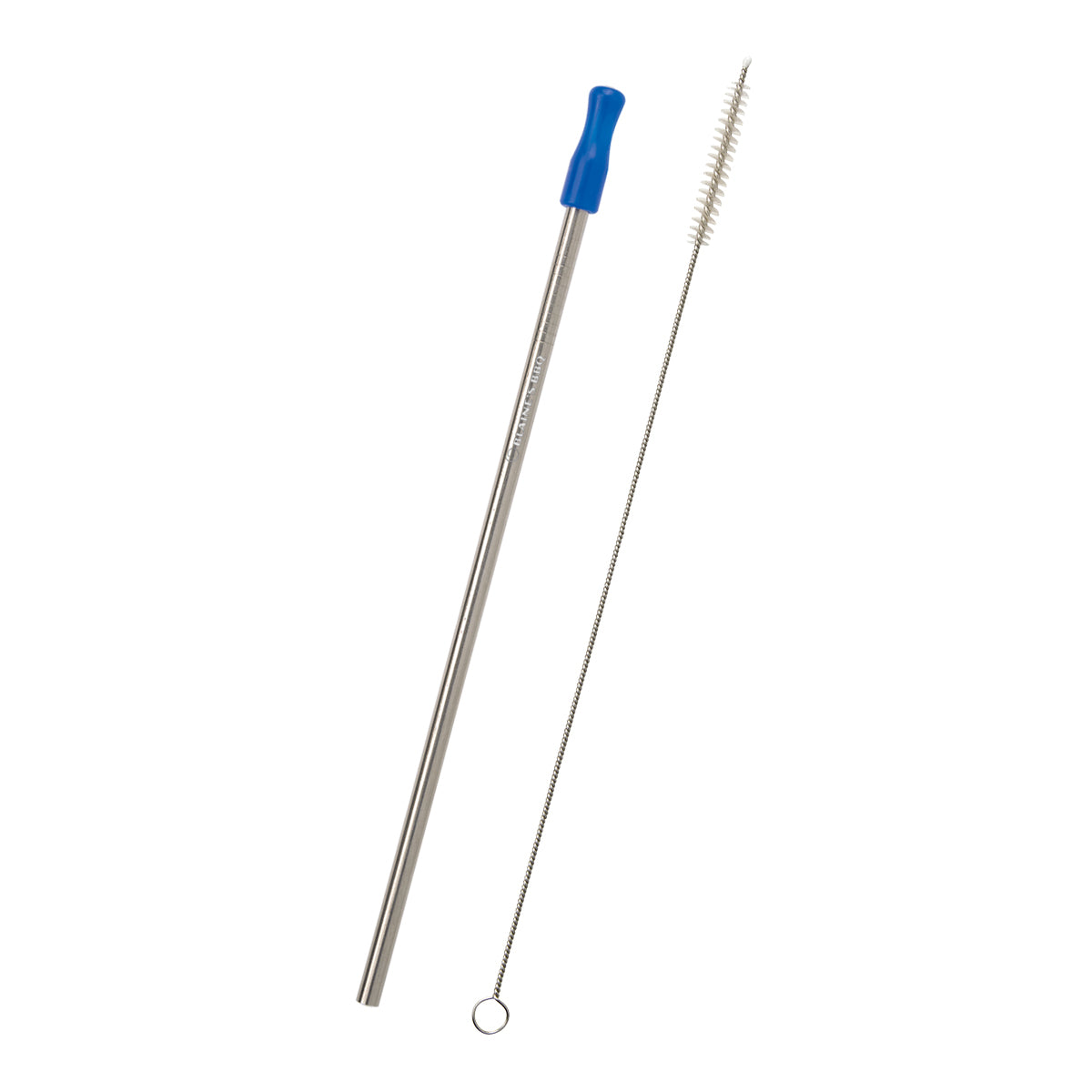 Stainless Steel Straw and Cleaning Brush - Blue Tip - Laser