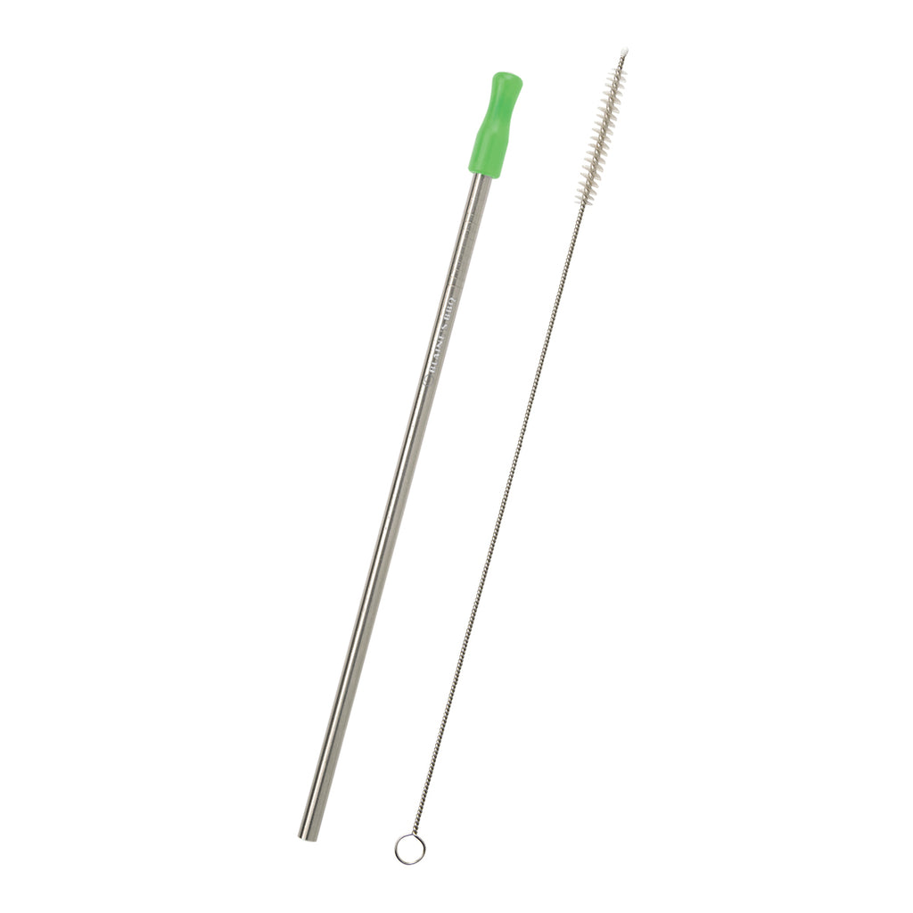 Stainless Steel Straw and Cleaning Brush - Green Tip - Laser