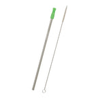 Stainless Steel Straw and Cleaning Brush - Green Tip - Laser